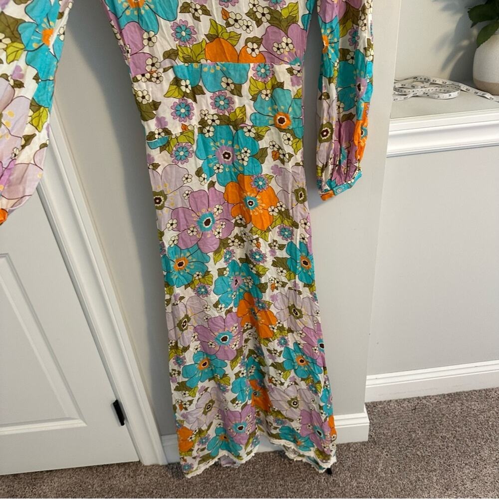 Tuckernuck Stella Pardo Paris Retro Floral Orange Maxi Dress XS - Picture 3 of 14